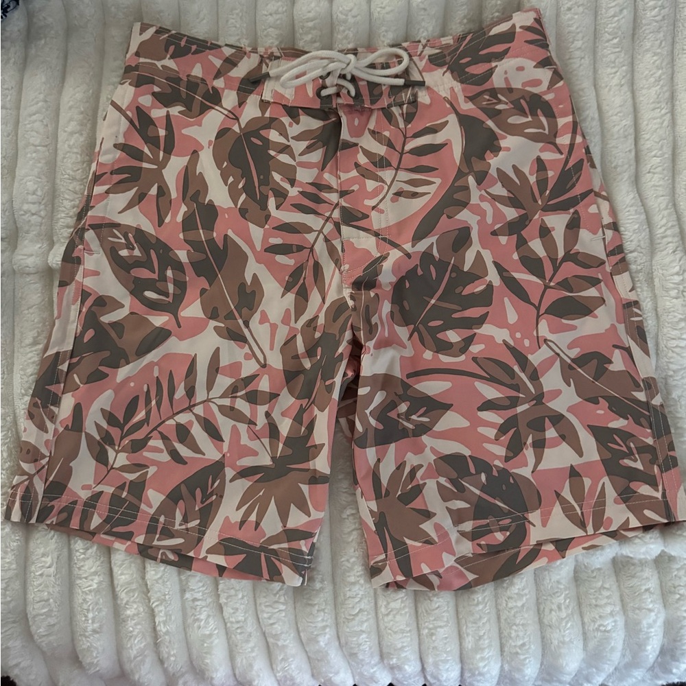American Eagle Outfitters Pink and Brown Leaf Swim Shorts